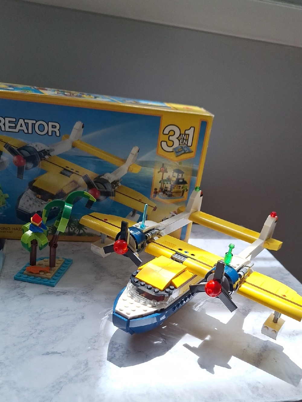 Lego Yellow Twin-Prop Seaplane with Blue Accents 3 In One, House And Boat